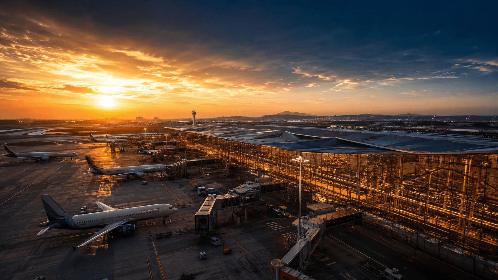 Diverse aviation professionals at modern airport